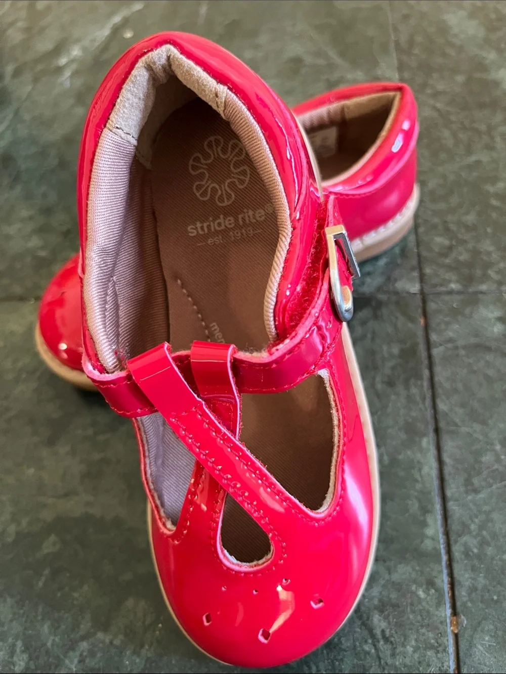 Stride Rite Shiny Red Patent T-Strap Mary Jane Shoes